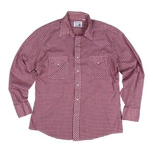 Vtg Western Pearl Snap Shirt Men's Large Red White Gingham‎ 70s Cowboy Round-up